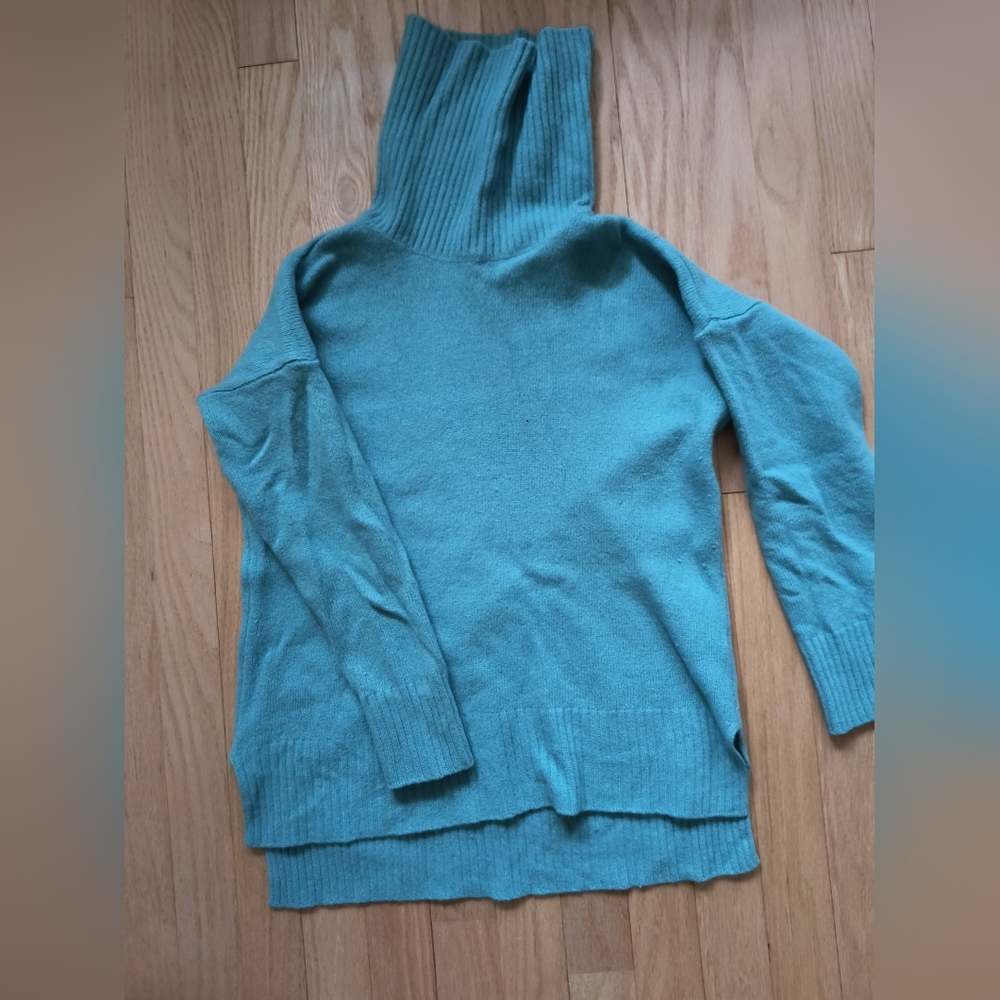 Women's Blue Merino Cashmere Blend Turtleneck Sweater